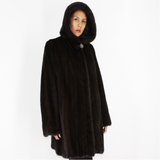 Demi-buff mink ¾ coat with hood
