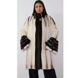 Brown-ivory mink coat with demi-buff trimming