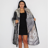 Astrakhan grey coat with sapphire mink trimming