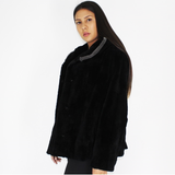 FI Colored black shaved nutria pieces with hood jacket
