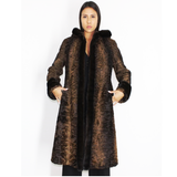 OMIKRON Astrakhan brown coat with hood and brown mink trimming