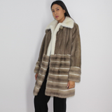 Silver grey mink ¾ coat with white mink stripes and collar