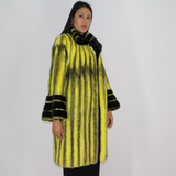 Black-cross yellow colored mink coat with black mink trimming