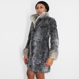 Astrakhan grey ¾ coat with sapphire mink trimming