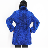 Astrakhan Colored blue electric ¾ coat with beaver collar