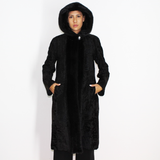 Astrakhan black coat with mink trimming