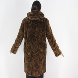 Demi-buff shaved mink pieces ¾ coat with hood