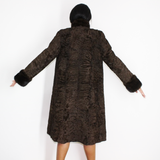 Astrakhan brown coat with brown mink trimming