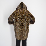 Ocelot coat with hood and mink trimming