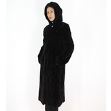 Black shaved mink pieces coat with hood