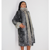 Astrakhan grey coat with sapphire mink trimming