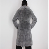 Cold grey shaved mink pat coat with hood