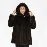 Colored Khaki mink jacket with hood