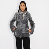 Astrakhan grey jacket with sapphire mink collar