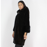 Ranch shaved mink pieces coat with hood and mink trimming