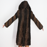 Astrakhan brown coat with fox trimming hood