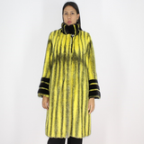 Black-cross yellow colored mink coat with black mink trimming