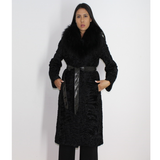 Astrakhan black coat with fox collar