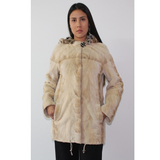 Sand Shaved mink jacket with lynx hood (pat)