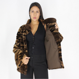 Brown shades shaved mink pieces jacket