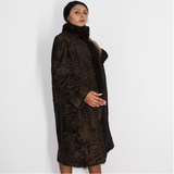 Astrakhan brown coat with brown mink trimming