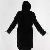 Black shaved mink pieces coat with hood