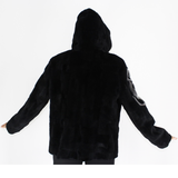 FI Colored black shaved nutria pieces with hood jacket