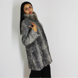 Astrakhan grey jacket with sapphire mink collar