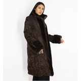 Astrakhan brown coat with brown mink trimming