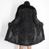 Astrakhan anthracite coat with fox collar