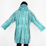 Turquoise shaved mink pieces coat with hood