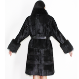 Broadtail Astrakhan black coat with black fox trimming