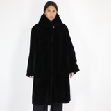 Black shaved mink coat with hood
