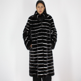 Black with stripes of white shaved mink coat