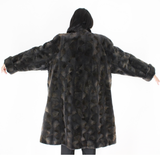 Grey-brown shaved mink pieces coat