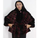 Shaved Black Bordeaux colored mink in pieces with hood and black mink in pieces trimming 