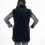 OMIKRON Blue-black shaved mink pieces vest