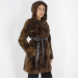 Demi-buff shaved mink pieces ¾ coat