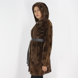 Demi-buff shaved mink pieces ¾ coat