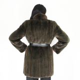 Colored Khaki mink ¾ coat