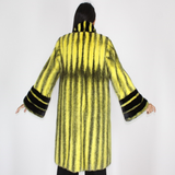 Black-cross yellow colored mink coat with black mink trimming