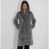 Cold grey shaved mink pat coat with hood