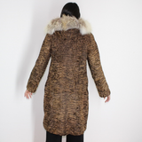 Astrakhan brown coat with hood and crystal fox trimming