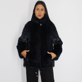 Blue-black colored mink sport jacket