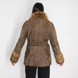 Astrakhan brown jacket with mink trimming