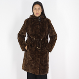 Demi-buff shaved mink pieces ¾ coat with hood