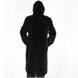Black shaved mink pieces coat with hood