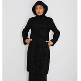 Astrakhan black coat with astronaut hood
