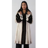 Brown-ivory mink coat with demi-buff trimming