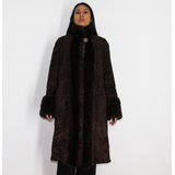 Astrakhan brown coat with brown mink trimming